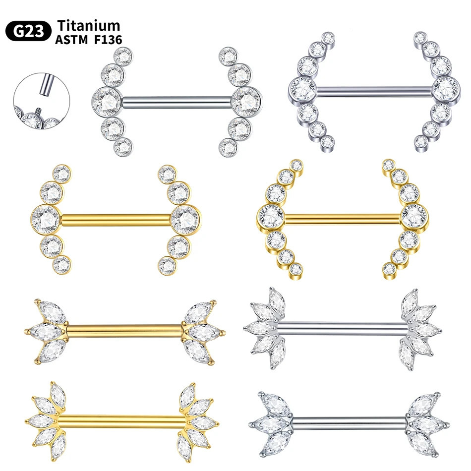 1PC PVD Nipple Piercing Bar For Women 14G Bezel Set CZ Front Facing Barbell Nipple Shield Ring Sexy Body Jewelry 250722