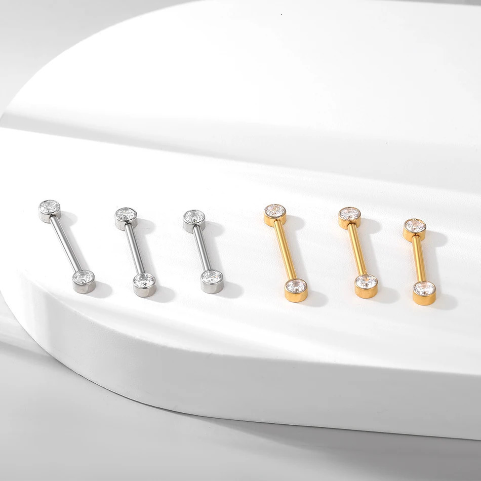 1PC PIERC Gold Color Nipple Ring Barbell CZ 14G Bezel-Set Ear Bar Piercing Barbell Nipple Mamilo Piercing Women Jewelry 250722