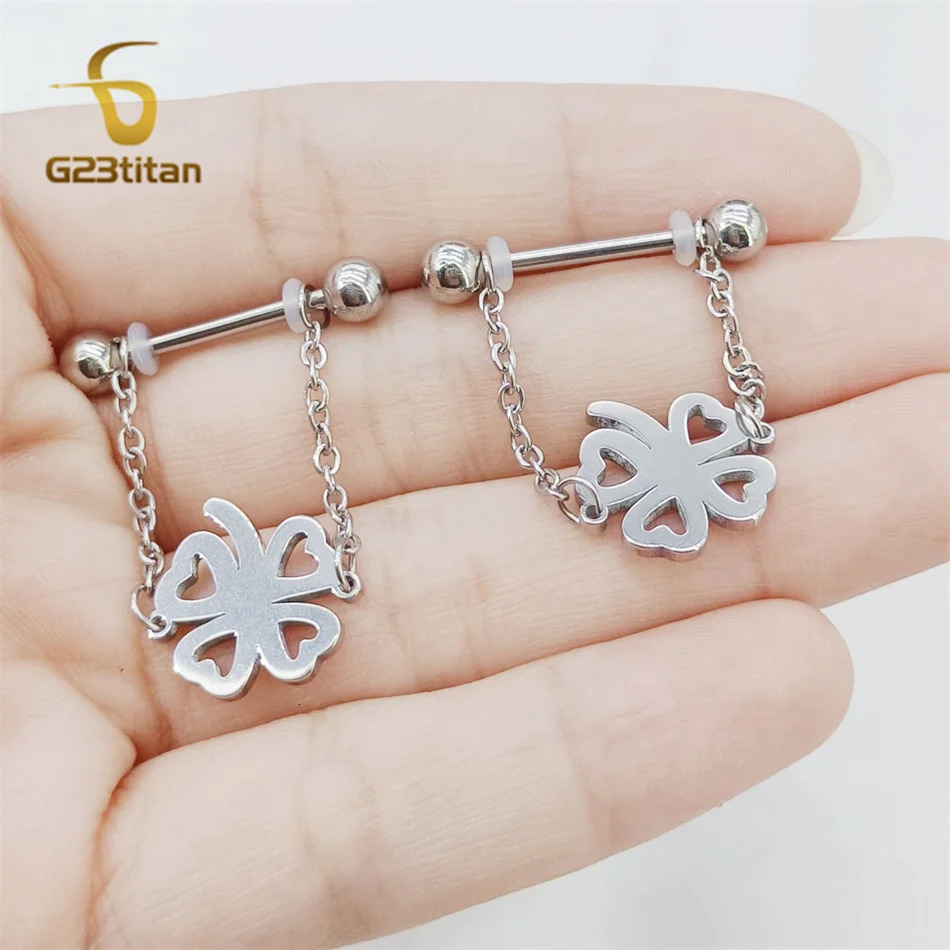 2pc Stainless Steel Chain Charm Dangle Nipple Rings Ear Cartilage Helix Earring 14G 16G Barbell Chest Piercing Jewelry 250722