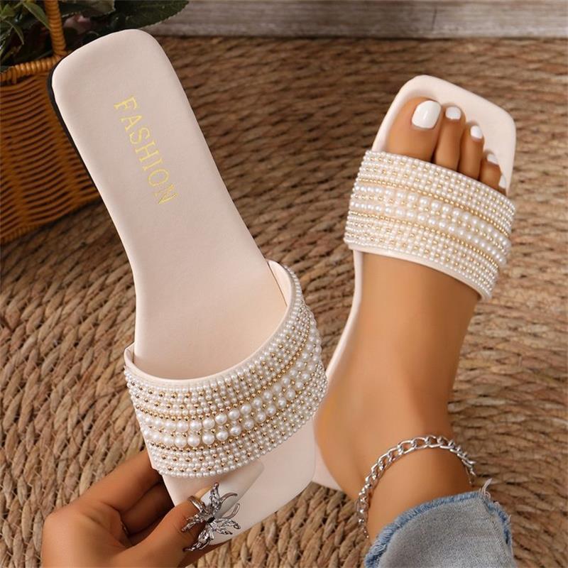 Luxury Brand Designer Shoes Size Women's Sandals 2025 New Pearl Flat Sandals Lightweight Outdoor Beach Sandals For Women
