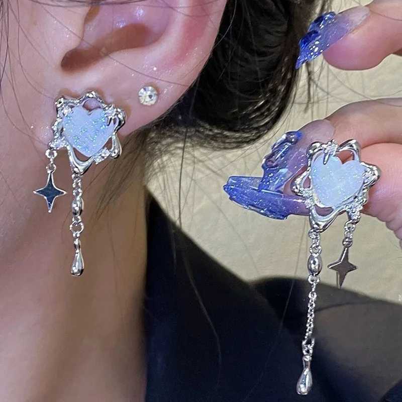Opal Moonstone Heart-shaped Irregular Star Pendant Tassel Earrings Women Light Luxury Goth Jewelry y2k XJ250722
