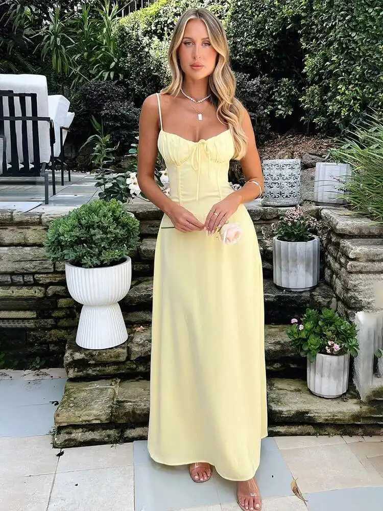 2024 Spring Summer Womens Maxi Long Waist Wrap A-line Dress with Spaghetti Straps Backless Sexy Party Dresses XJ250722