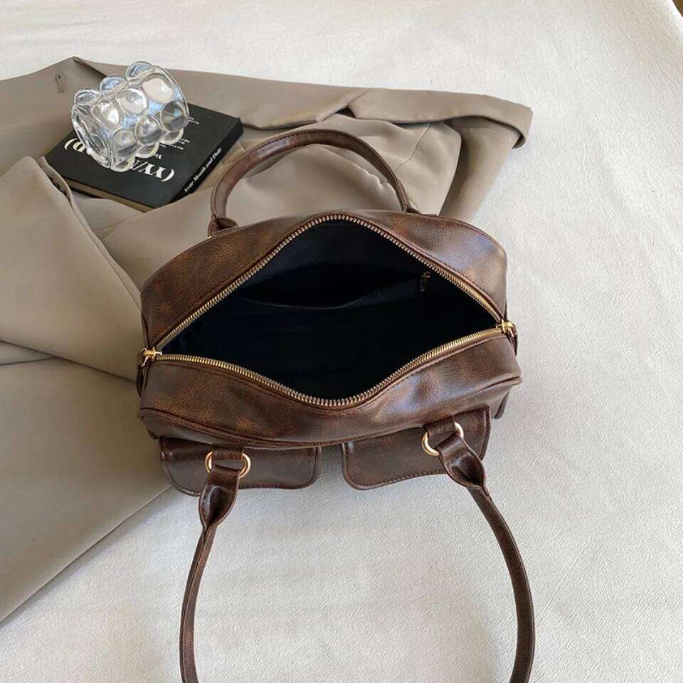 Vintage Women Business Shoulder Bags Simple Ladies Commute Tote Pu Leather 2 Pocket Chic Female Underarm Hand Bag Handbags