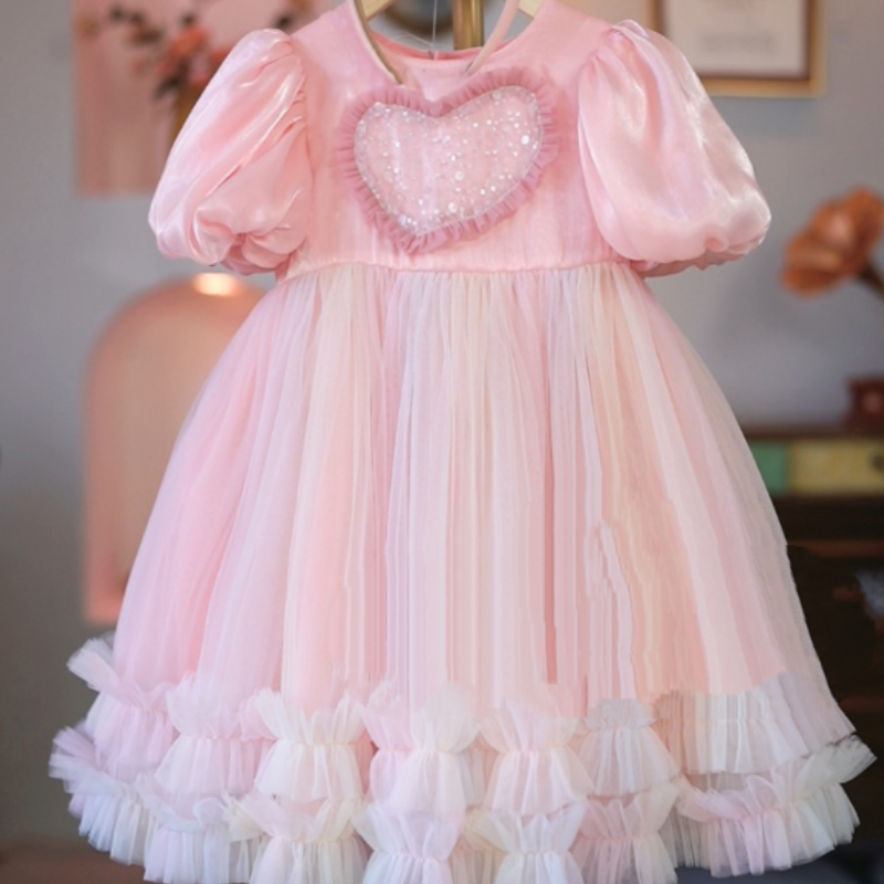 DISNEY Girl dress Elsa princess dress Frozen kids designer clothes girl's net dress for Children's Day performance Princess dress beach dres