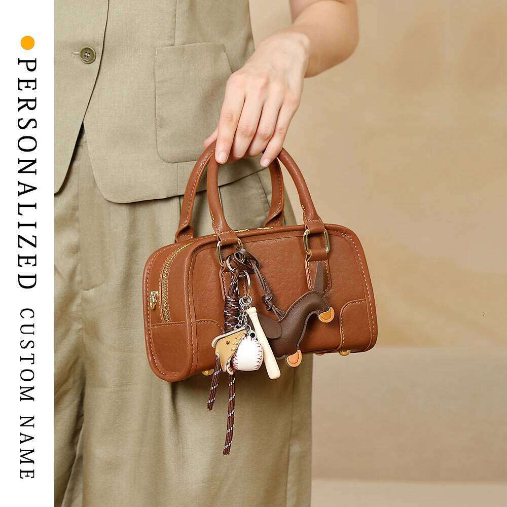 Designer Bags 2025 New Second-Layer Cowhide Boston Women's Commuting Versatile Bowling Bag Niche Design Support Free Gold Stamping Luxury Bag