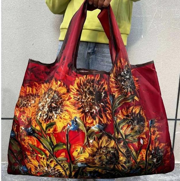 large shopping bag nylon pocket lightweight folding portable shopping bag shoulder bags handbag big totes cartoon print fabric food basket 50cm maxi h