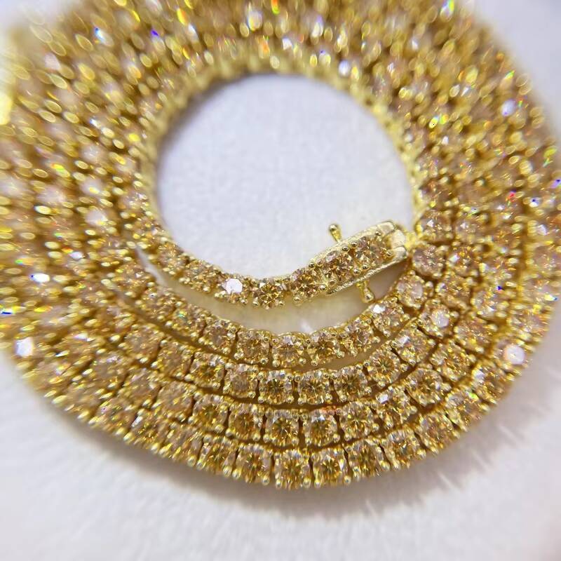 GRA Certificated 3mm 4mm Sterling Silver Gold Plated champagne Tennis Moissanite Chain