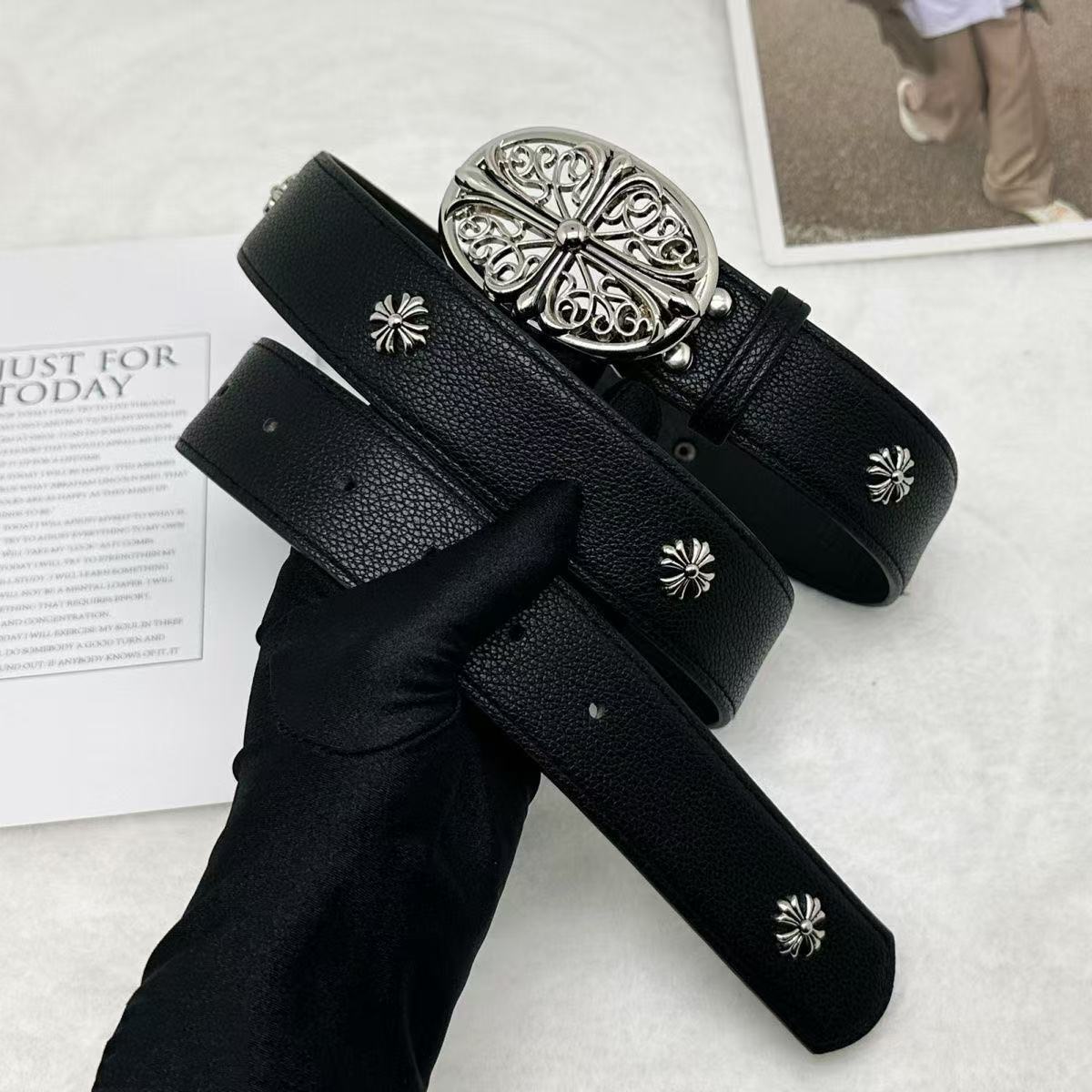 Chrome belts men and women designer belts genuine leather belts luxury cross rivet letter belts fashion classic Vintage metal skull street hip hop belts y2k belts