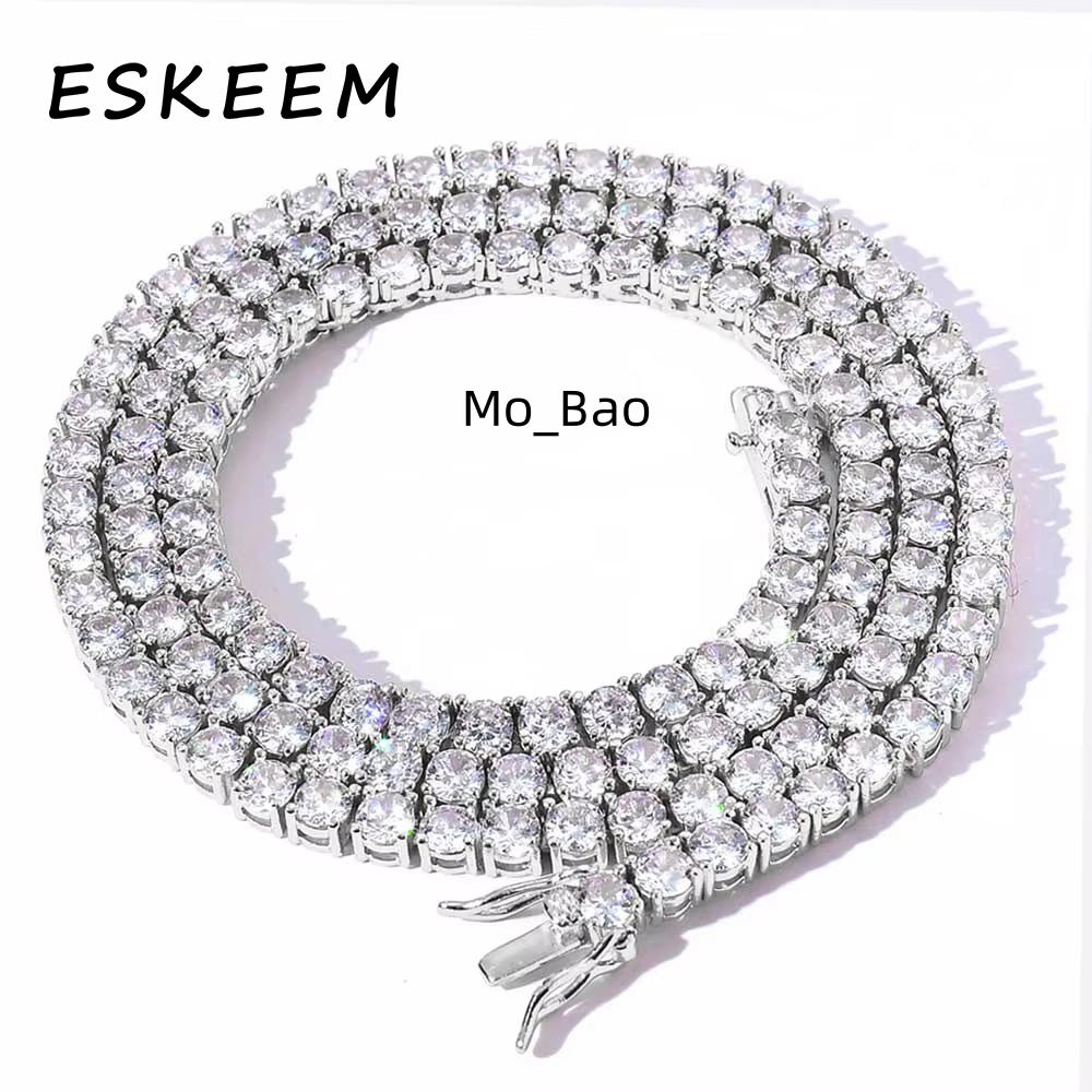 Eskeem Sparkling 3mm VVS Moissanite Tennis Chain 925 Silver Gold Plated Iced Out Hip Hop Jewelry Necklace Gift for Women Men