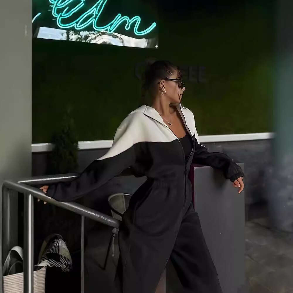 New Women's Fashion Sports Casual Color-Block Long Pants Jumpsuit Set For Women B5