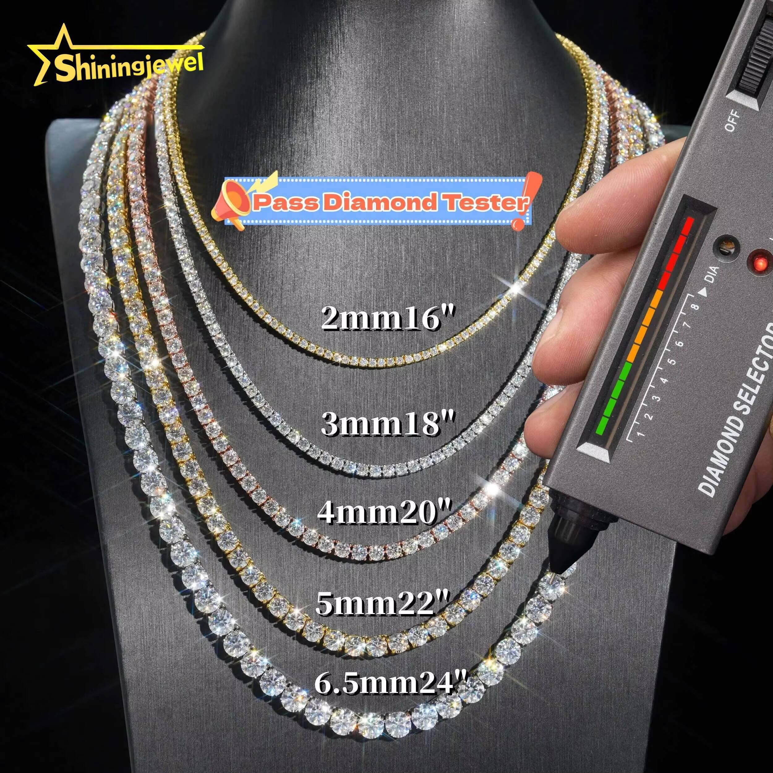 Cheapest Price Ready to Ship Moissanite Diamond Tennis Chain Necklace Bracelet Hip Hop Iced Out Jewelry VVS Moissanite Chain