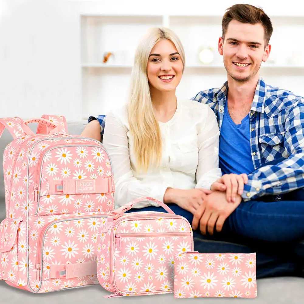 3PCS Daisy Girls Backpack 17 Inch Laptop School Backpack Teen College Water Resistant Kids Backpacks with Lunch Box Set Y250722