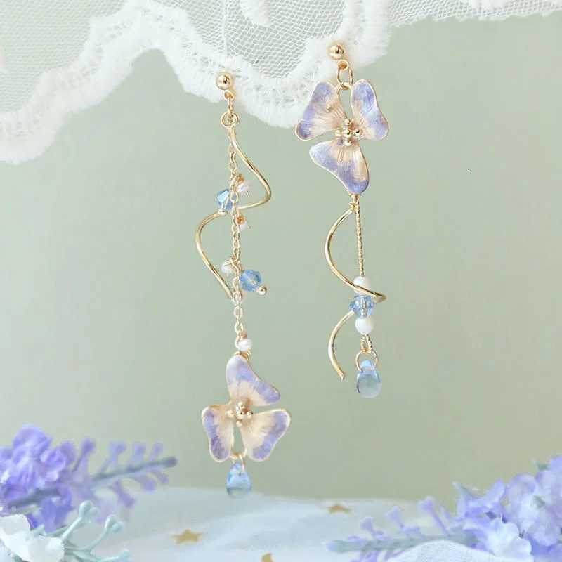 New Korean Flower Asymmetrical Dangle Earrings for Women Long Tassel Butterfly Imitation Pearl Cat Drop Earrings Party Jewelry XJ250722