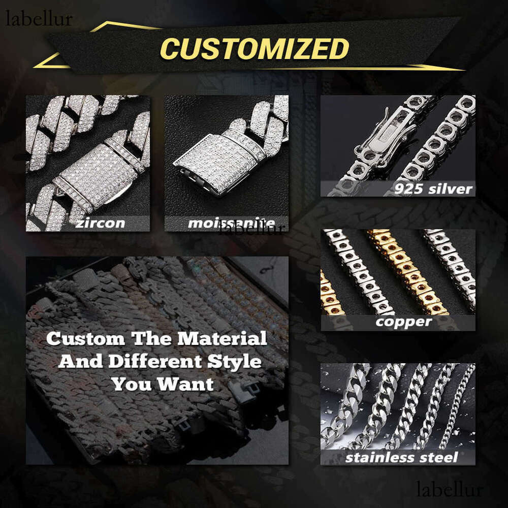 Pendant Necklaces Pass Diamond Test Hip Hop Jewelry Vvs Stone Shiny 2row 3row 4row Men 925 Sterling Silver Necklace Moissanite Cuban Link Chain