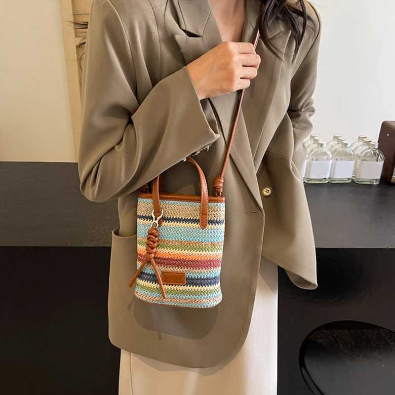 Mini Striped Str Crossbody Bags for Women Summer Shoulder Bags Handbags and Purses Weave Beach Bag Y250722