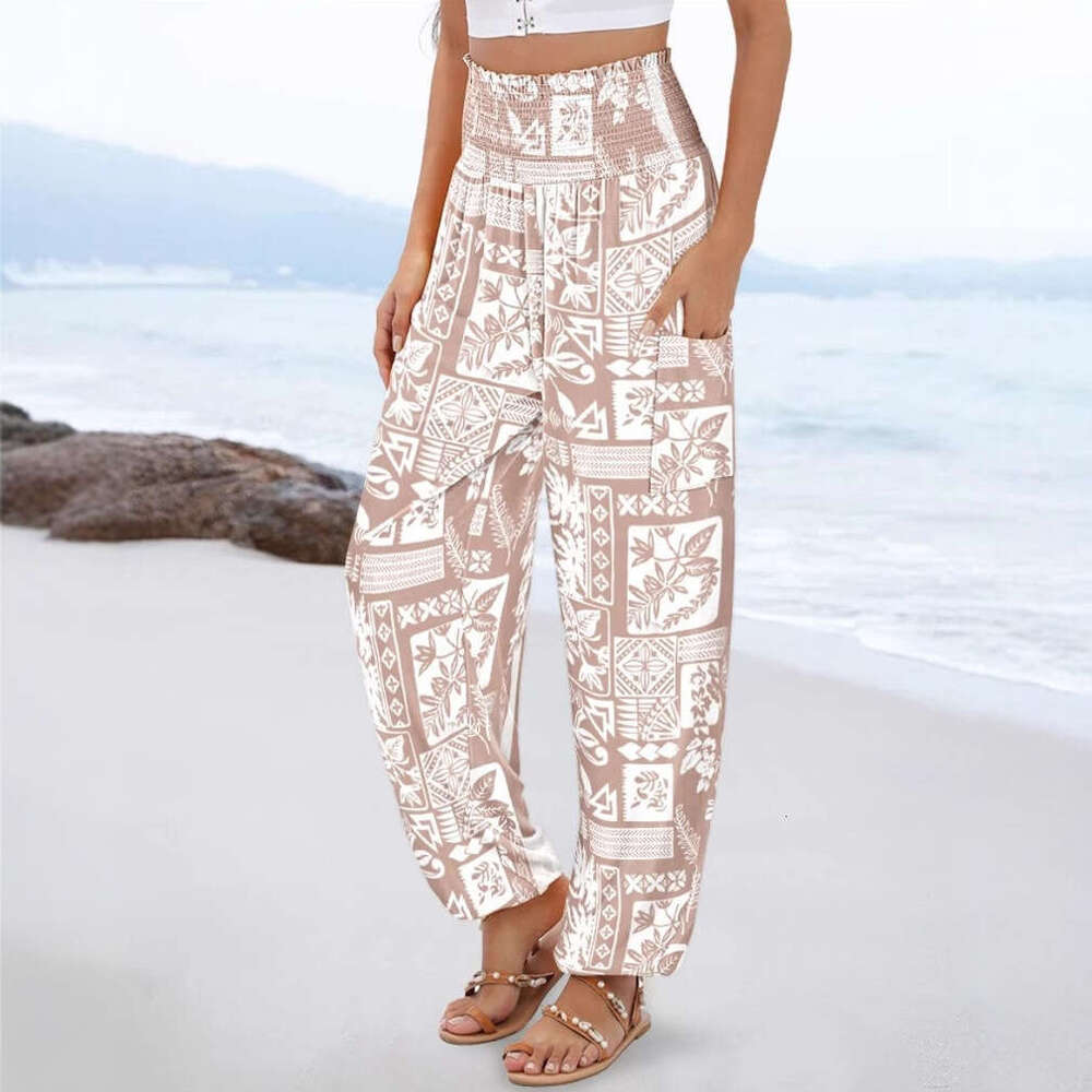 New Spring Summer Women's Loose High Waist Printed Casual Jogger Pants B5