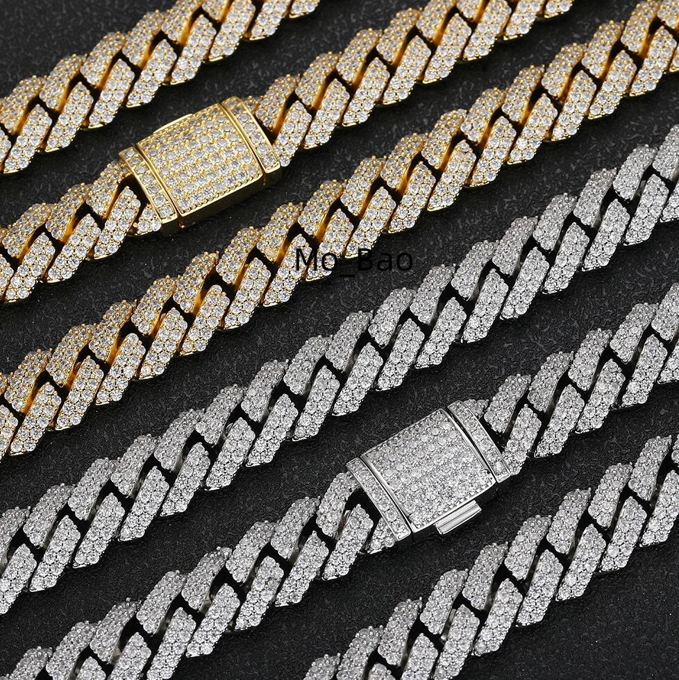 Hip Hop Luxury 14k Solid Gold Cuban Chain VVS Moissanite Diamond IGI Certified 925 Sterling Silver Fine Necklaces