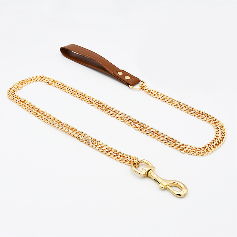 Gold stainless steel pet collar traction rope dog leash dog chain explosion-proof for medium and large dogs - view 6