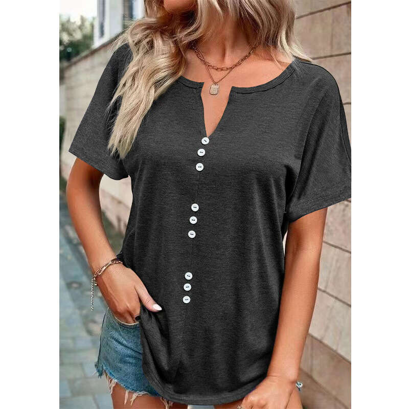 Spring And Summer Plus Size Women's New Tops Solid Color Multi-Twist Button Short Sleeve B5