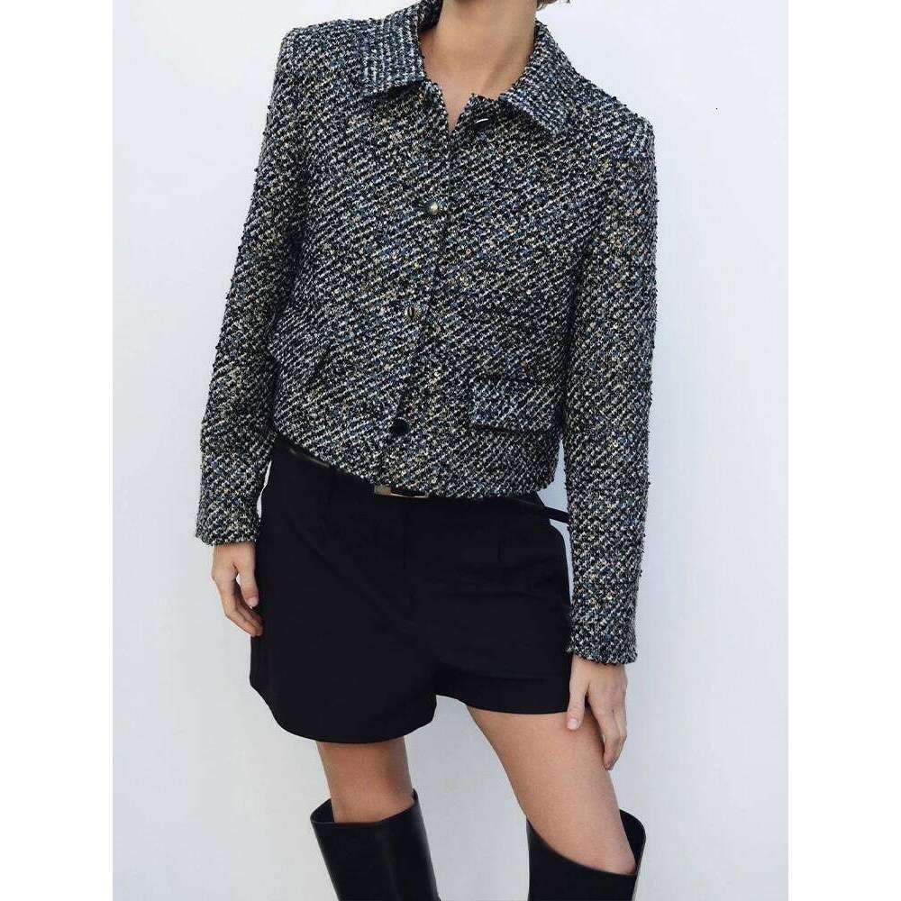 hoodie New autumn and winter style temperament advanced sequins textured lapel short suit jacket jacket