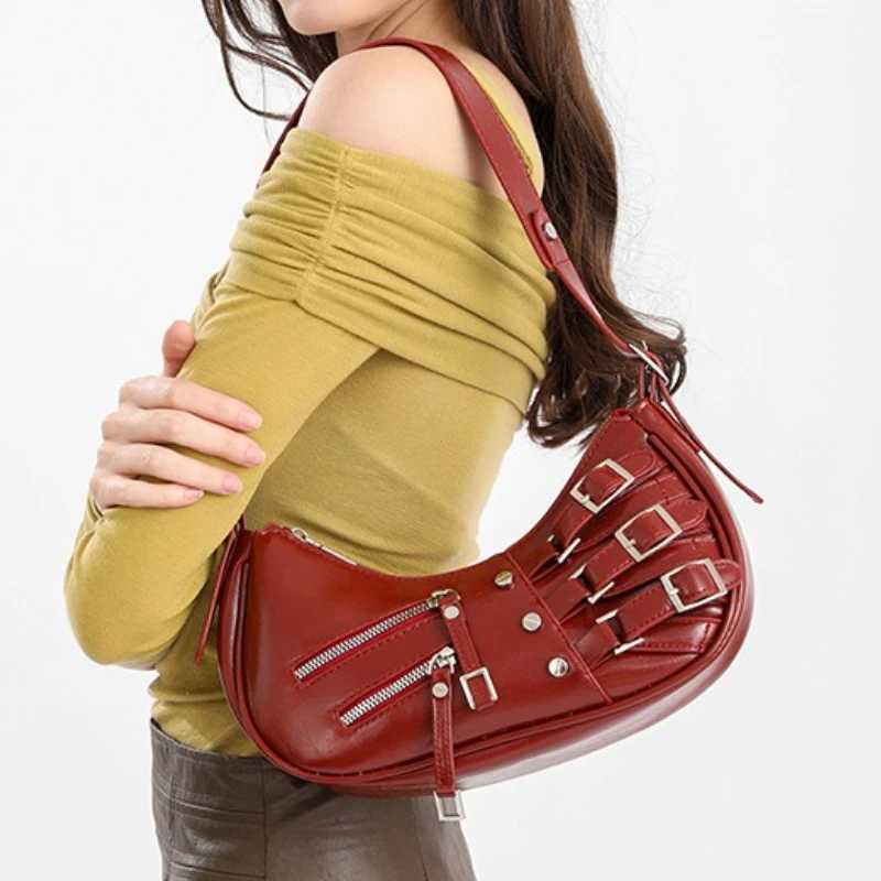 Vintage PU Leather Shoulder Bags for Women Y2K Trendy Cool American Motorcycle Bag 2025 Hot Sale Bags for Women Designer Handbag XJ250704