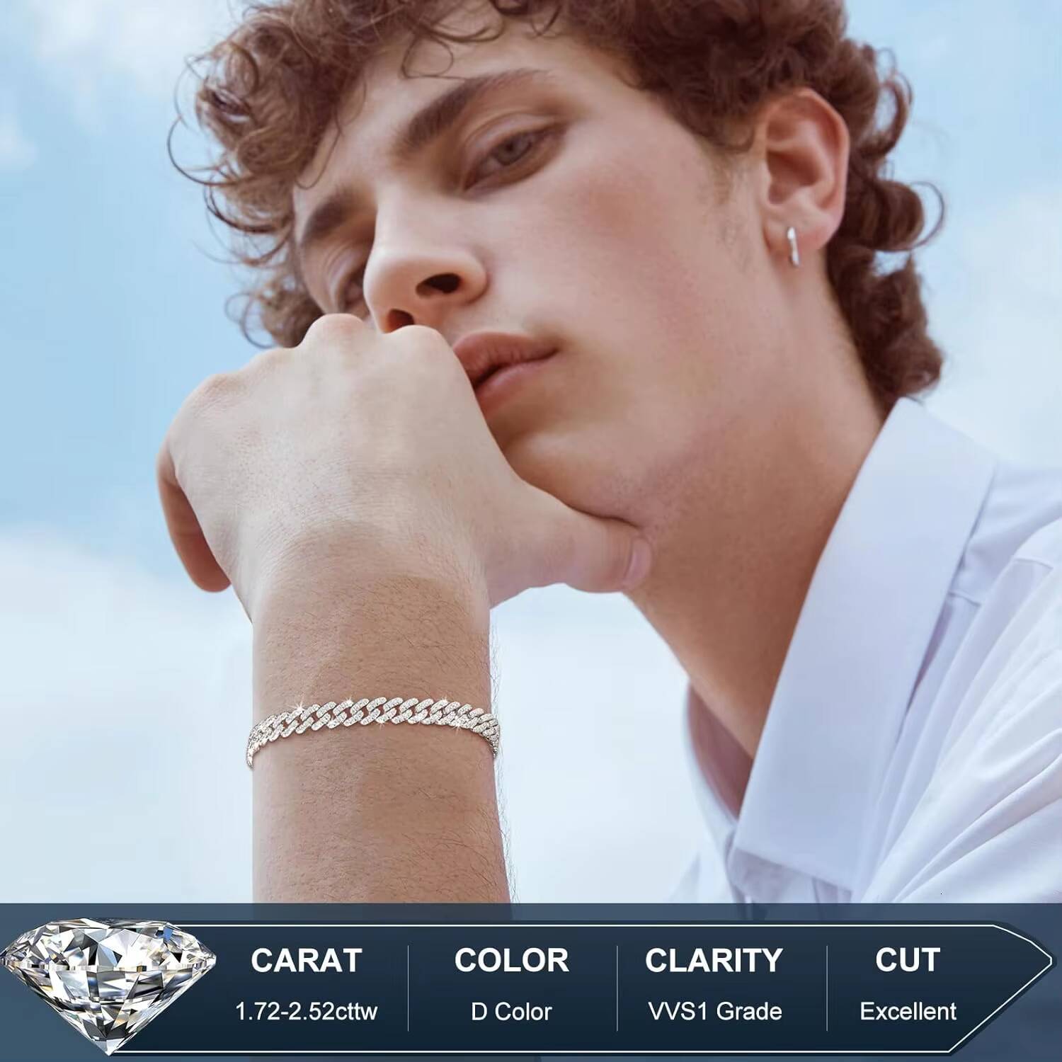 Wholesale Hip Hop Jewelry 6mm White Gold 925 Serling Silver VVS Moissanite Diamond Iced Out Cuban Link Bracelet for Men Women