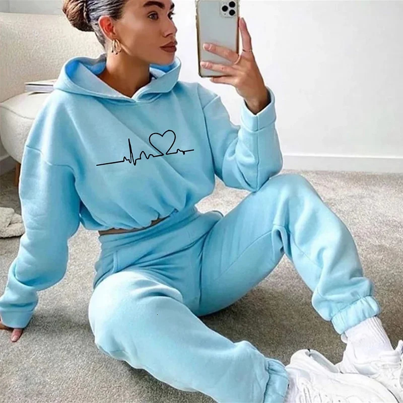 Women Hooded Tracksuit Sports 2 Pieces Set Sweatshirts Pullover Hoodies Pants Suit Home Sweatpants Trousers Outfits 250714