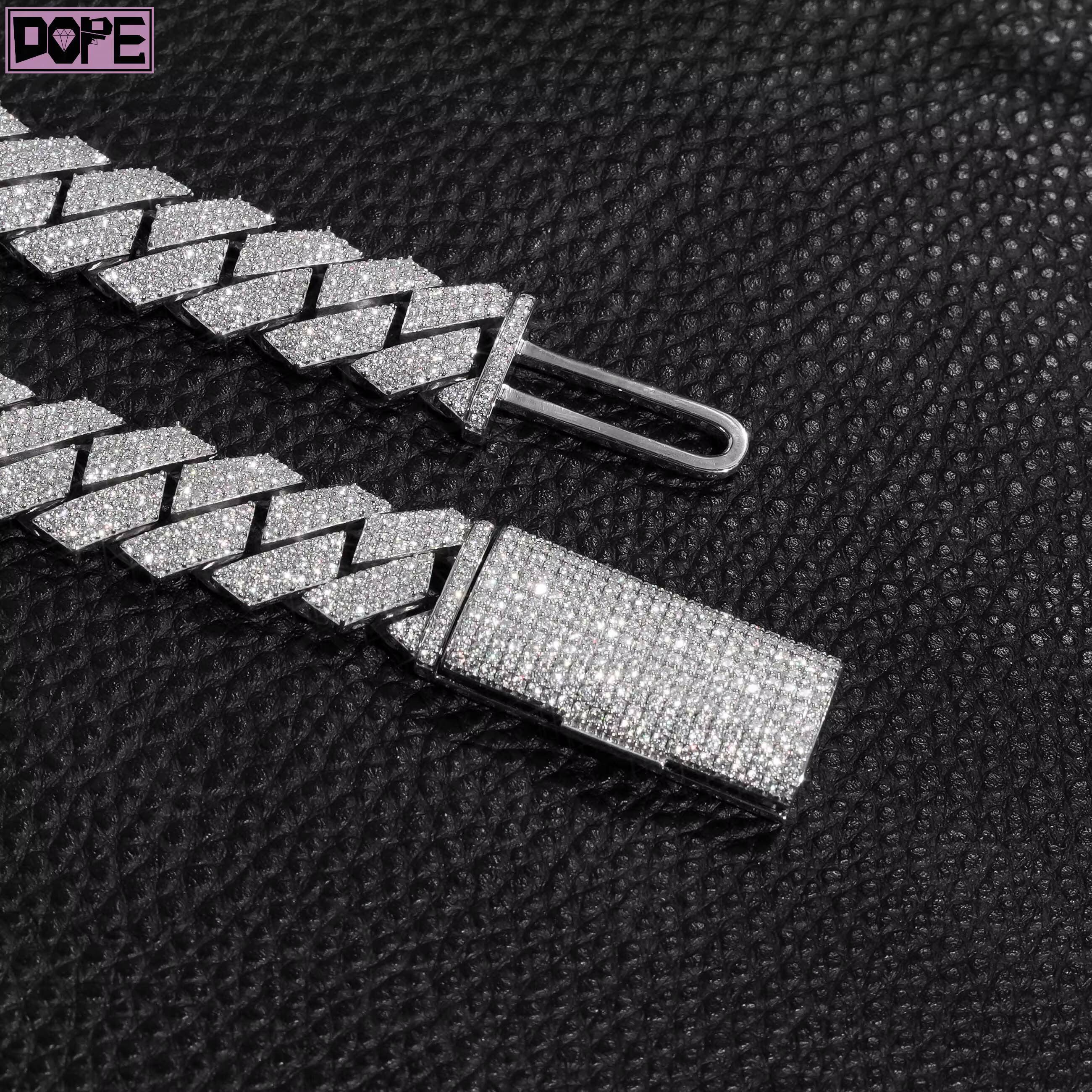 Hip Hop 8mm 10mm 14mm Cuban Link Chain Iced Out Men Necklace Bracelet VVS Lab Diamond 925 Silver Cuban Chain
