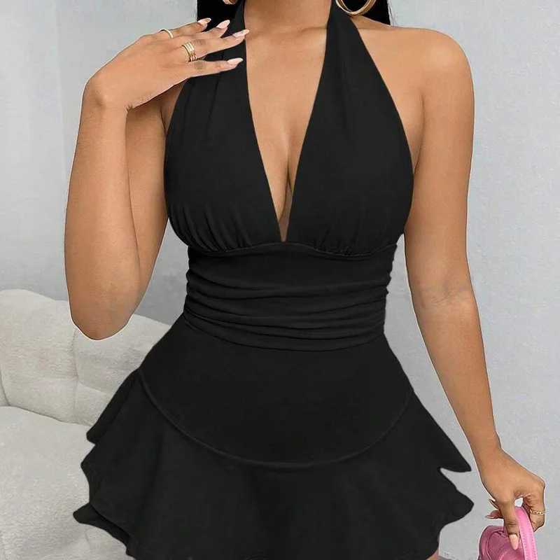 Solid Color Dress Casual Chic Dinner American Retro Hip-Hop Streetwear 2000s Crop Top Pastoral Girl Sexy Comting Womens Dress XJ250722