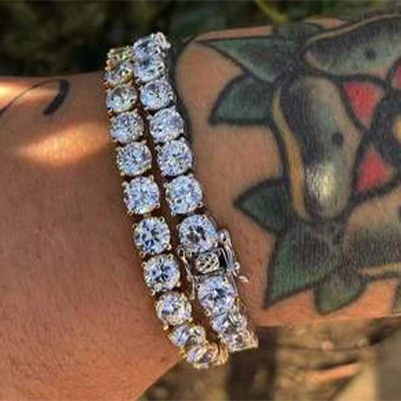 Stainless Steel Bling Tennis Bracelets Bangles Moissanite Chain Hip Hop Fashion Jewelry for Women Gold Plated Brass Jewelry