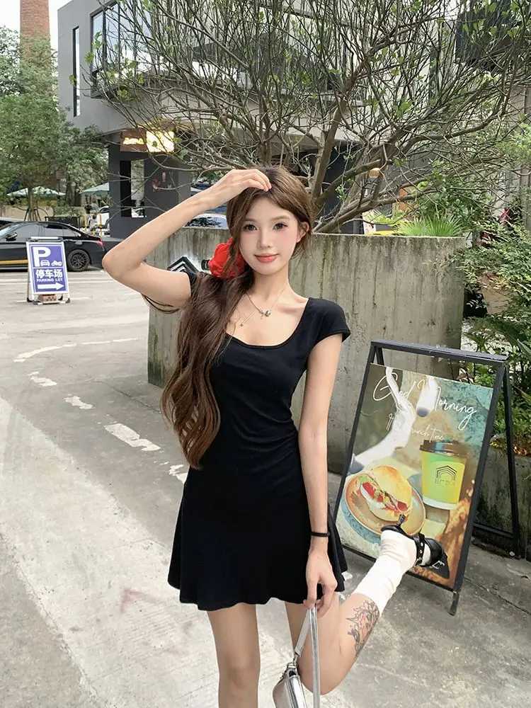 New Women Slim Temperament Black Mini Dress Sexy Summer Knit Waist Skirt Spice Girls Dresses Bodycon Dress High Quality XJ250722