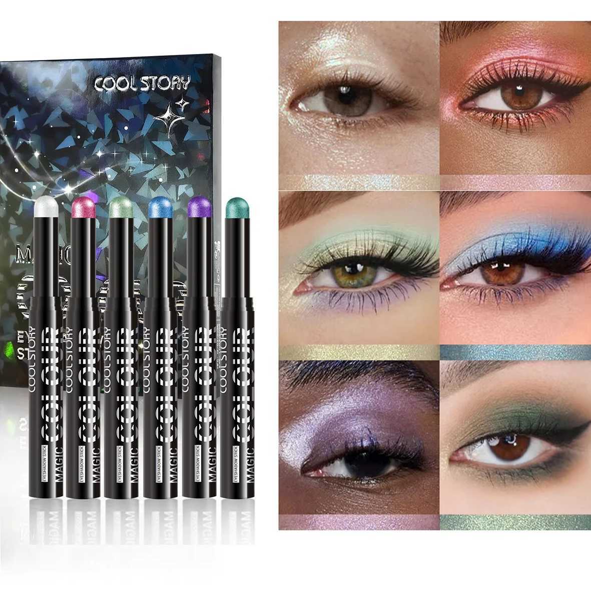 Cool Story 6 Color Eyeshadow Stick Set Lescent Retoung Highlighting Croung Pencil Lazy Eye Makeup Pencil W250722