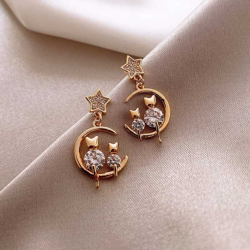 ute Moon Star Drop Earrings Exquisite Rhinestone Earrings Gold Color Fishtail Mini Earrings Womens Fashion Ear Jewelry Gifts XJ250722