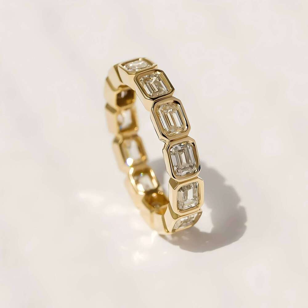 Igi Certified Lab Grown Emerald Oval Cut Bezel Eternity Band Rings 14k Pure Gold Synthetic Dia Ring
