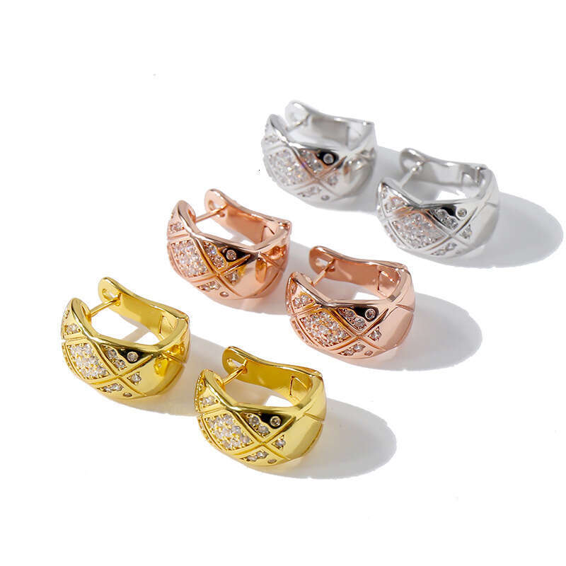 03 Dia-Studded Quilted Pattern Elegant High-End Ear Cuff Trendy Ins Style Earrings