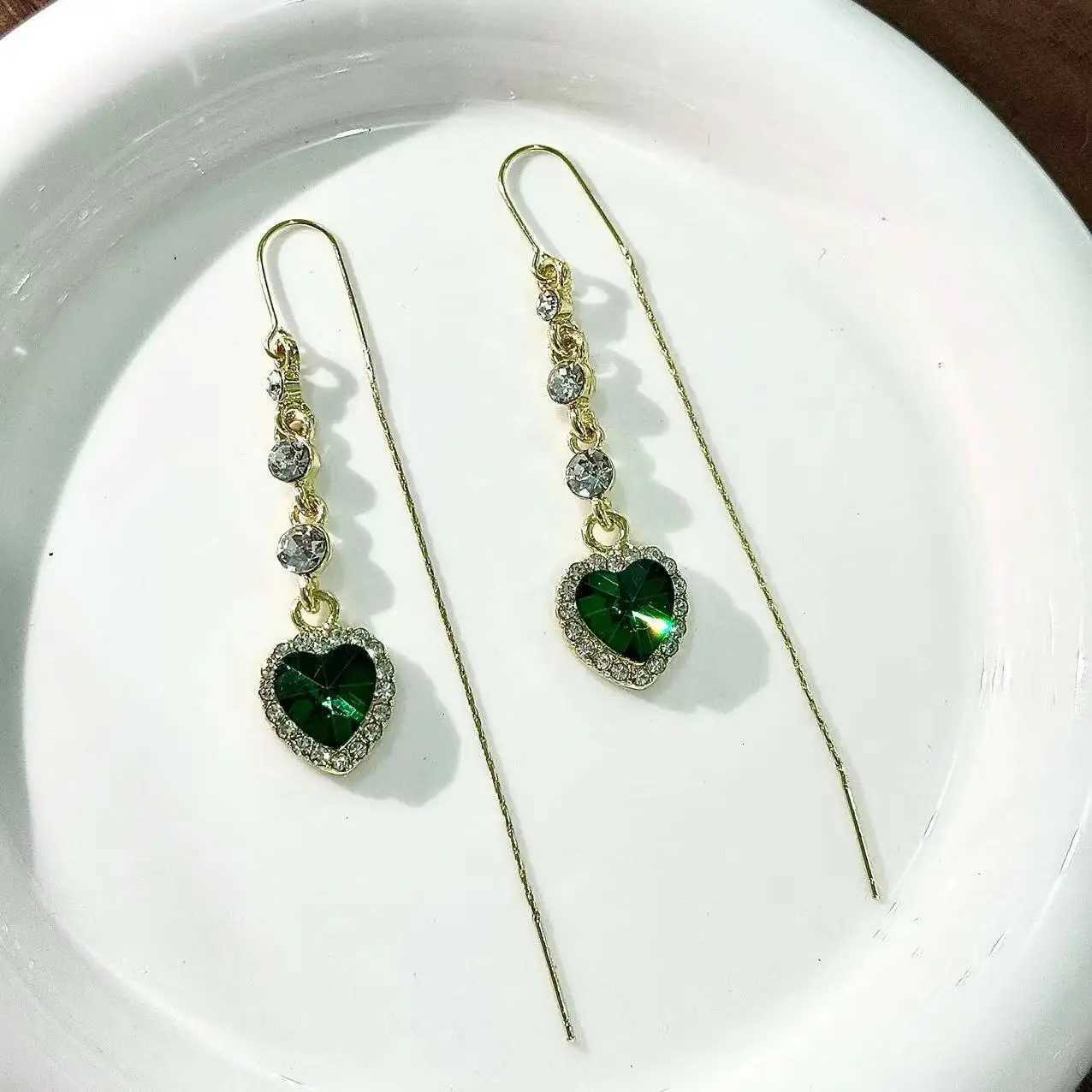 Exquisite Blue Heart Shed Zircon Earrings for Women Light Luxury Long Tassel Ear Line Temperament Wedding Party Jewelry Gift XJ250722