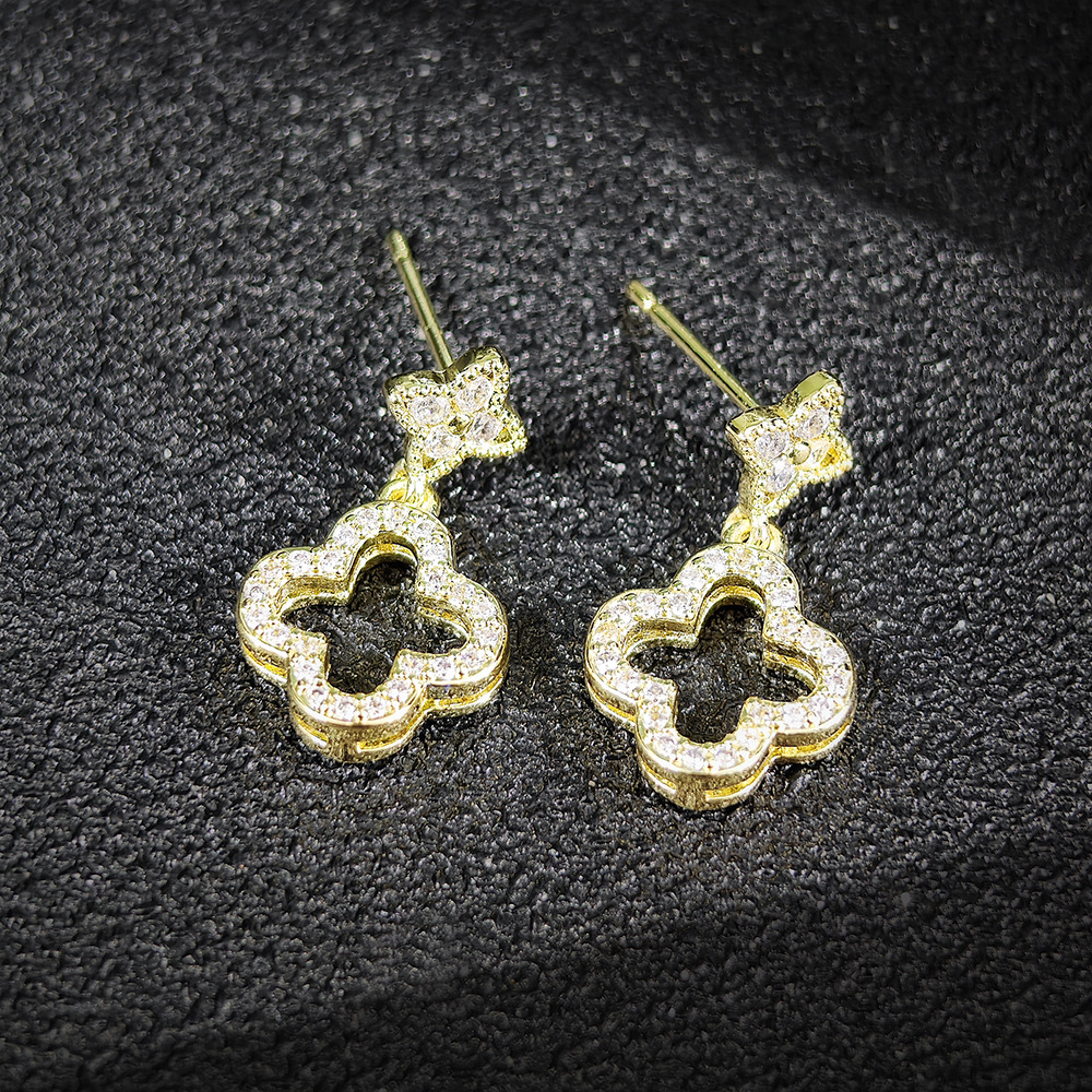 Silver - Tone Clover - Shaped Drop Earrings With Rhinestone Accents Lucky Party Jewelry And Gift For Her High Quality And Sparkling Jewelry