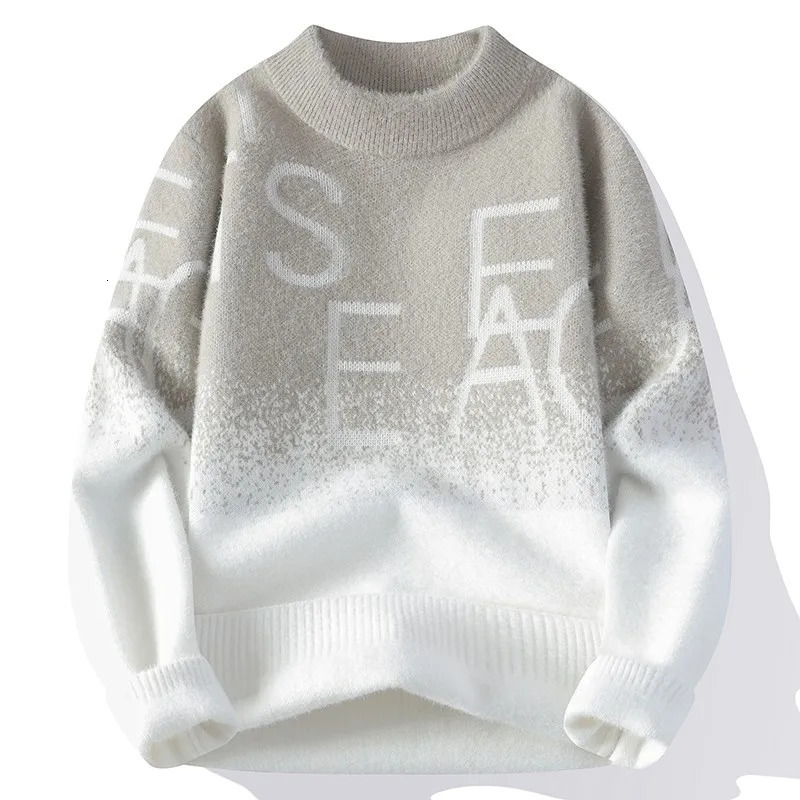 Men Gradient Knitted Sweater Letter Vintage O Neck Pullover Male Fit Knitted Pullover Loose Harajuku Mens Retro Tops Multicolors 250717