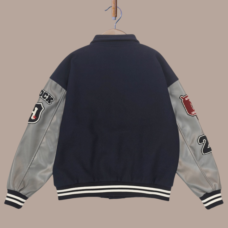 Baseball jacket: Contrast Colors & Lettered Design Urban Fashion Staple Long sleeved jacket -American Hip-Hop Street Style