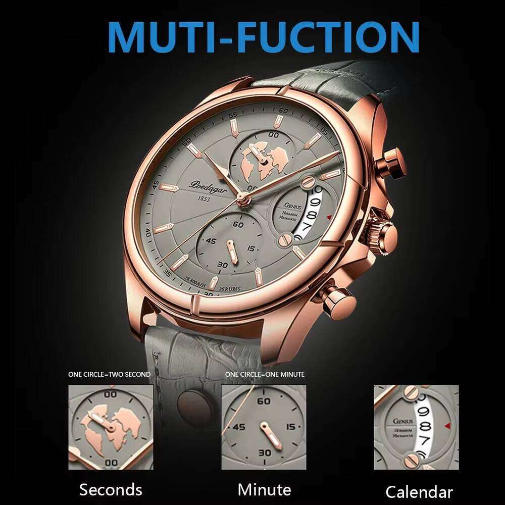 DHwatches POEDAGAR Men's Sports Chronograph Watch - 50M Waterproof, Luminous, Leather Strap, Multifunction Quartz Wristwatch for Active Men