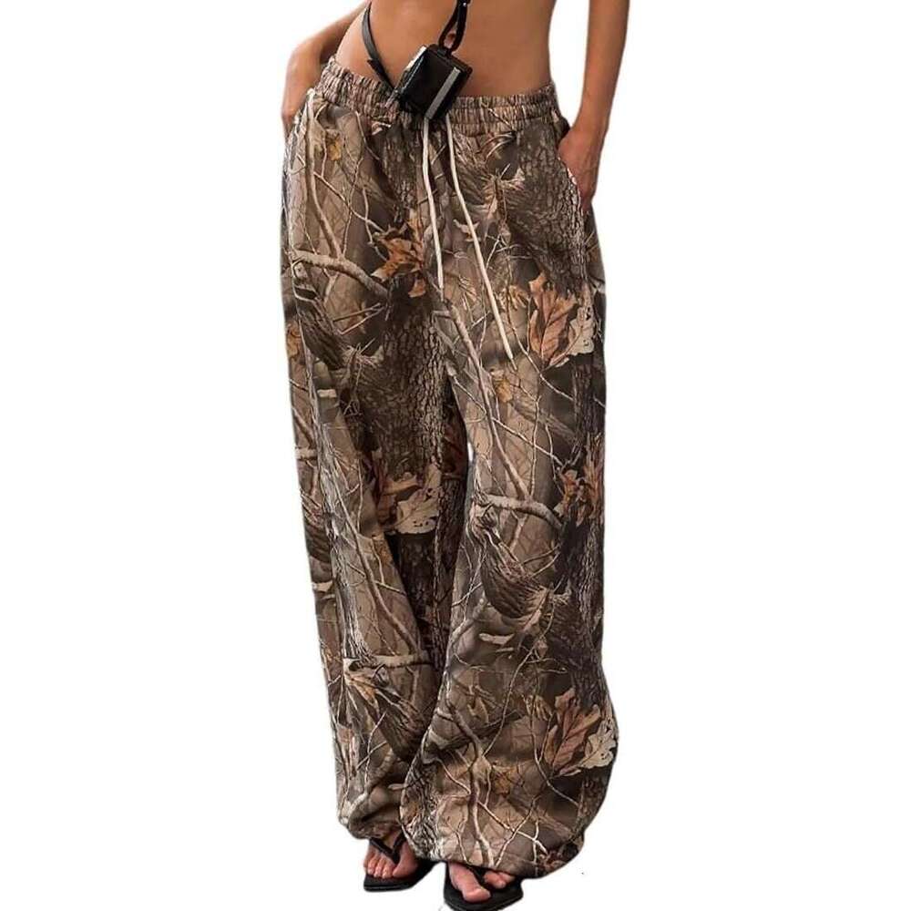 American Style Youth Women's Fashion Casual Elastic Waist Camouflage Print Slimming Wide-Leg Floor-Length Pants B5