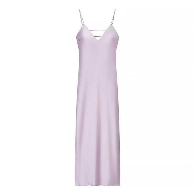 100% Solid Satin Pleated Maxi Dress Women Chic Sleeveless Off Shoulder V Neck Sling Slim Fit Dress Holiday Lady Party Wear XJ250722
