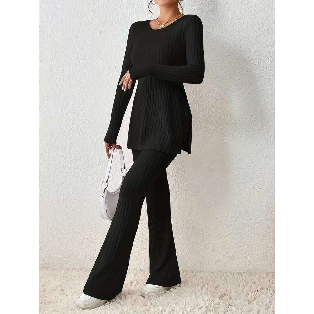 Solid Color Autumn Winter Fashion Casual Elegant Slim Fit Long Sleeve Ribbed Sweater Women's High-End Feel B5