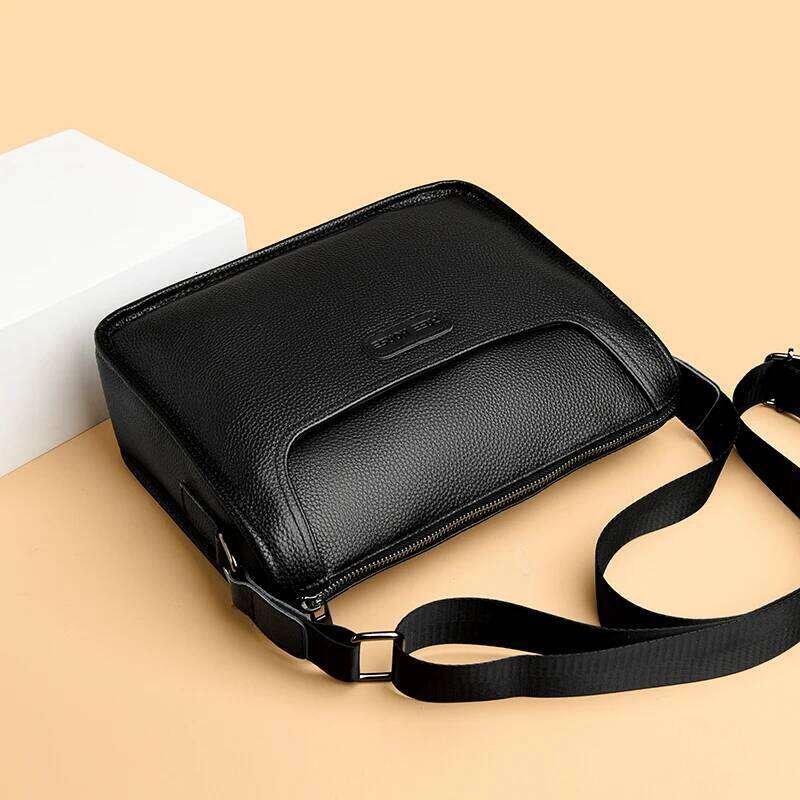 Men's Genuine Leather Shoulder Bag Retro Original Cowhide Horizontal Crossbody Deluxe Flap Messenger Bags For 11 Inch Ipad