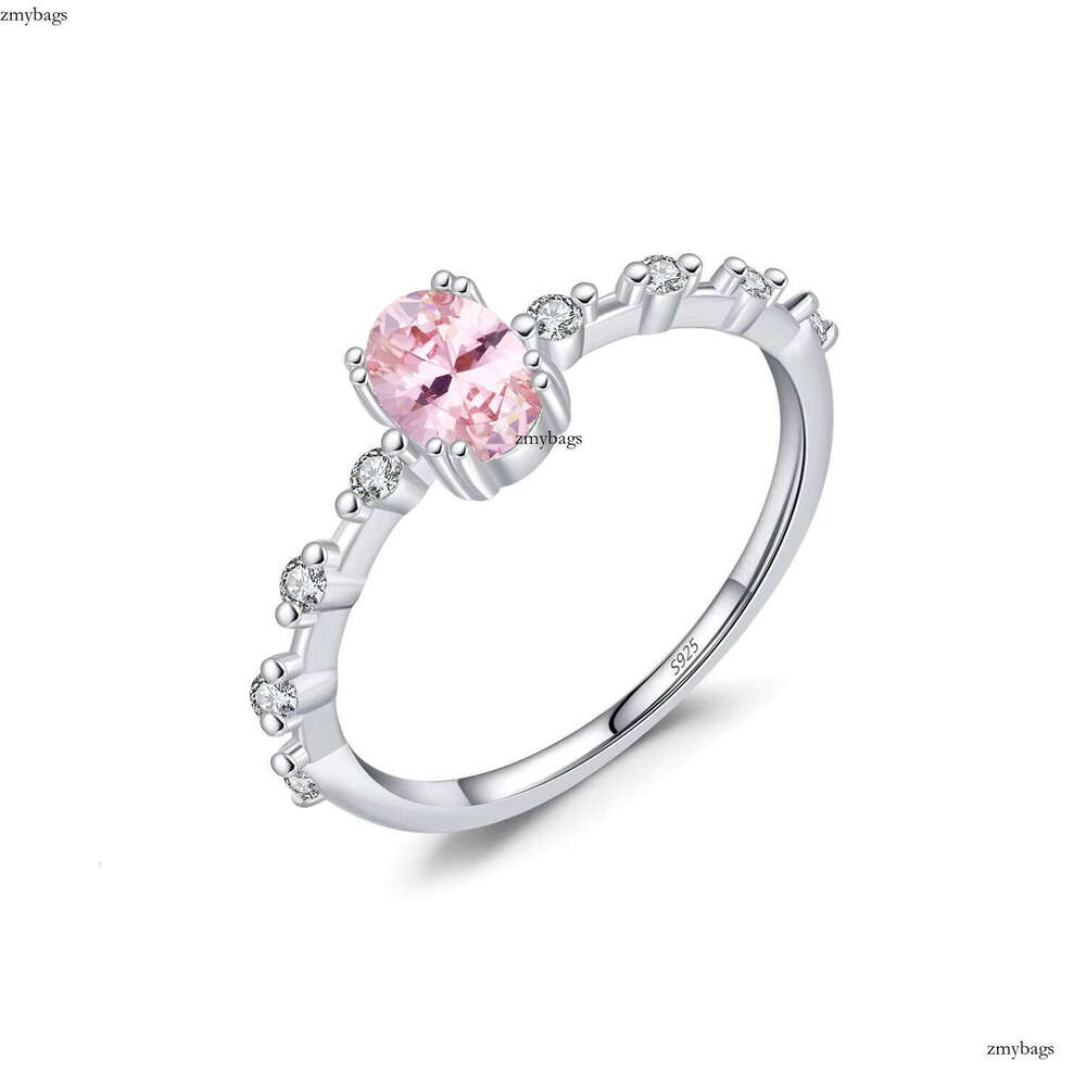 Exquisite Noble Princess Pink Solid Silver Geometric Elliptical VVS Moissaniteia Engagement Wedding Eternal Ring