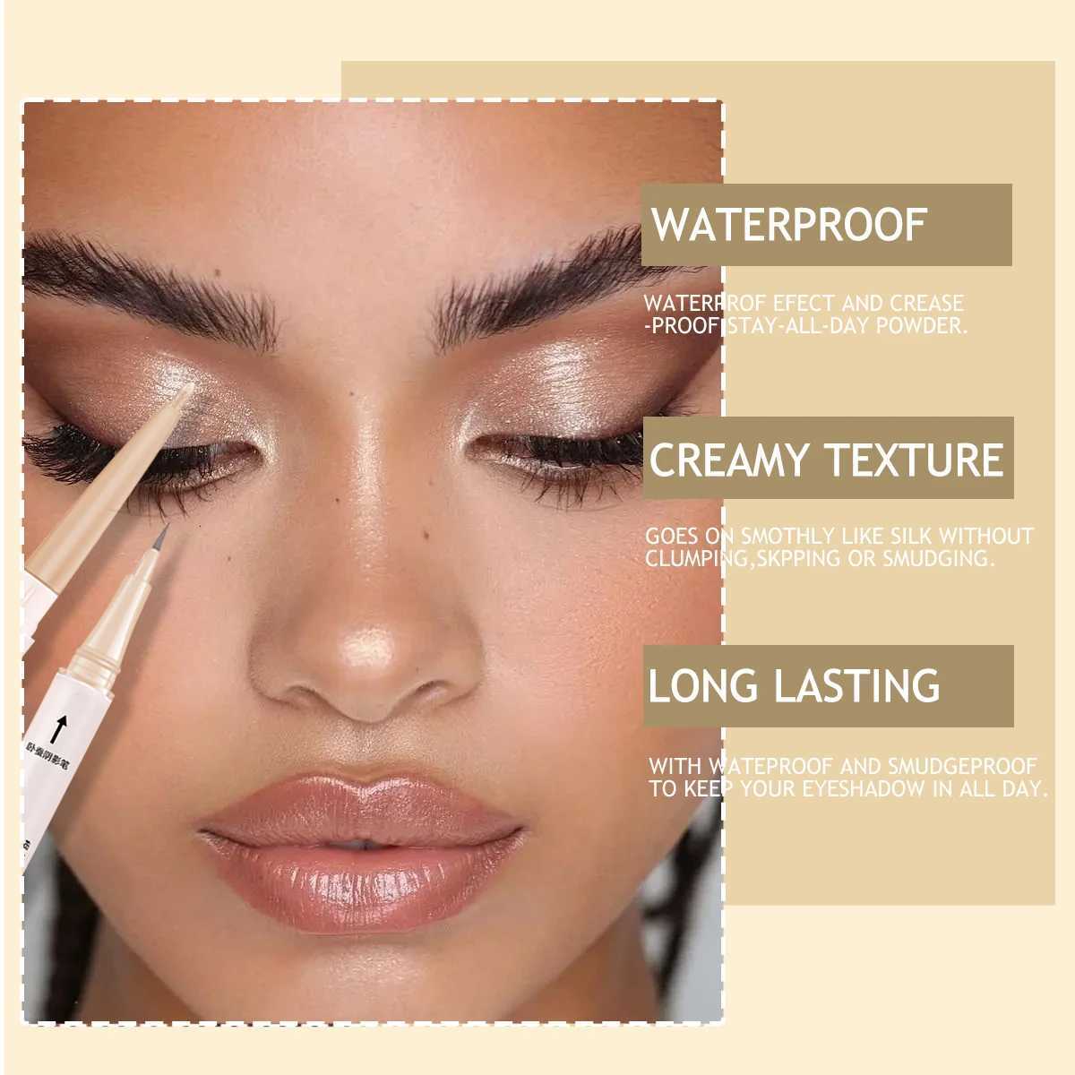 Double-ended Horizontal High-Shine Eyeshadow Brush - Natural L Color - Fine Highlighting - Convenient Touch-Up Makeup W250722