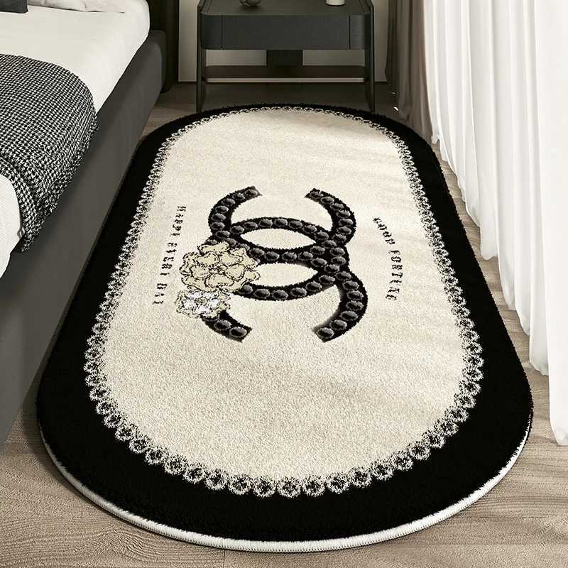 VIKAMA Cashmere Imitated French Small Fragrance Bed Rug Advanced Sense Living Room Study Oval Dirt Resistant Non-Slip Carpet XJ250722