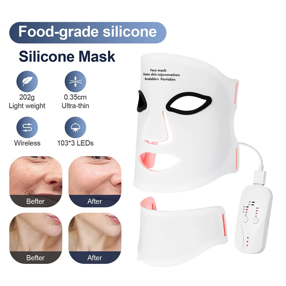 Silicone LED Mask Face With Neck 7 Colors LED Pon Red Light Infrared Therapy Flexible Mask Repair Skin Wireless Use 250716