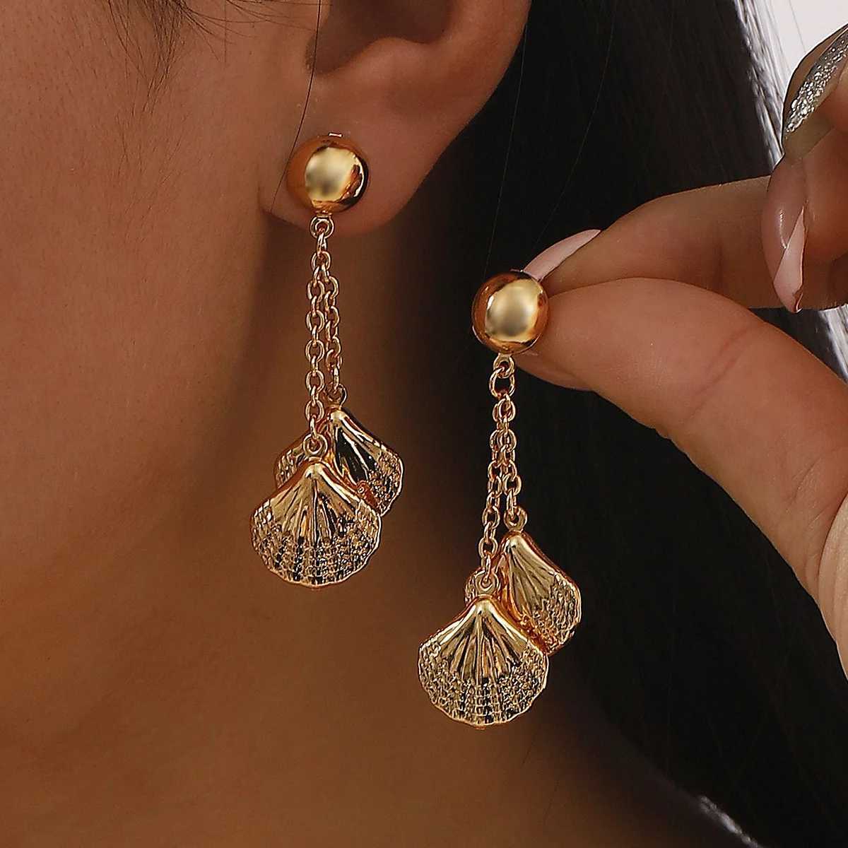 New Trend Stainless Steel Shell Earrings for Women Waterproof Conch Starfish Long Tassel Metal Earring Beach Party Jewelry Gift XJ250722