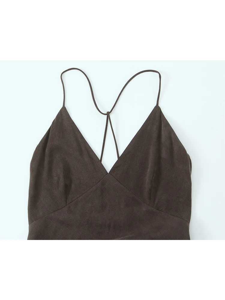 TFMLN Summer New Ladies Ele Midi Sling Dress Seamless Solid Backless Slim V-Neck Dresses 2025 Beach Party Sexy Dress XJ250722